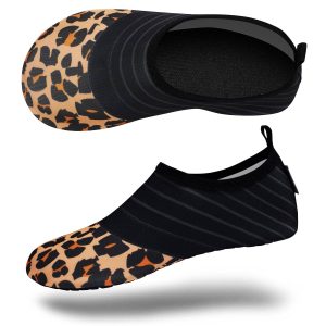 Water Sports Shoes for Women, Leopard Pattern Barefoot Quick-Dry Aqua Yoga Socks