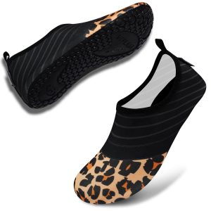 Water Sports Shoes for Women, Leopard Pattern Barefoot Quick-Dry Aqua Yoga Socks