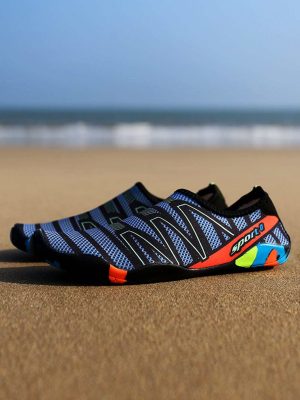 Men Striped Pattern Creek Shoes, Polyester Sporty Sneakers For Beach