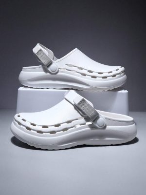 Men’s White Hollow Out Design Casual Sandals, Perfect For Travel, Street Or Beach Activities, Lightweight And Comfortable